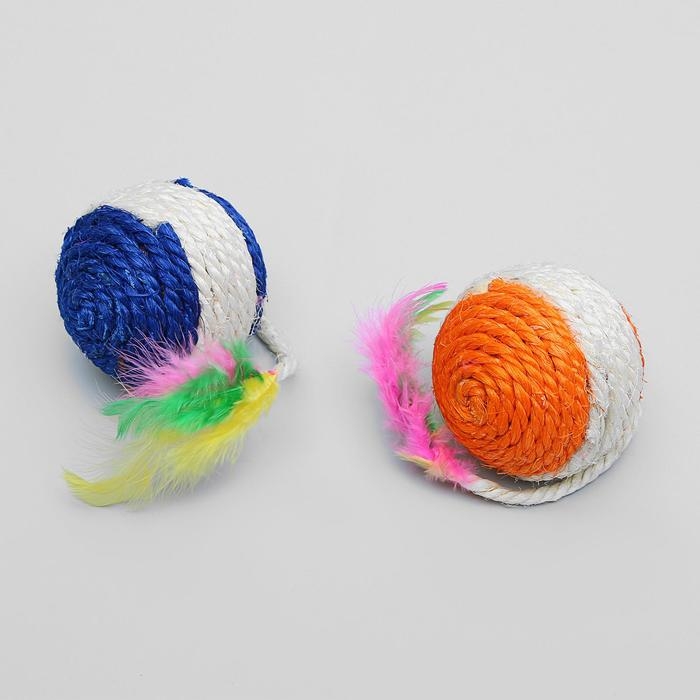 Шар из сизали с перьями  Шар из сизали с перьями "Лоретта", 6.5 см, микс цветов