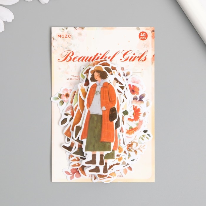 Наклейки для творчества Наклейки для творчества "Девушки и цветы. Оранжевое настроение"4х8 см н-р 40 шт 0,5х12х8 см