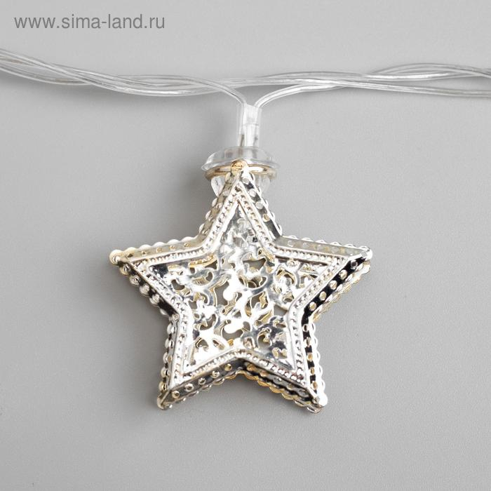 Гирлянда «Нить» 4 м с насадками «Звёздочка», IP20, прозрачная нить, 20 LED, свечение белое, 8 режимов, 220 В