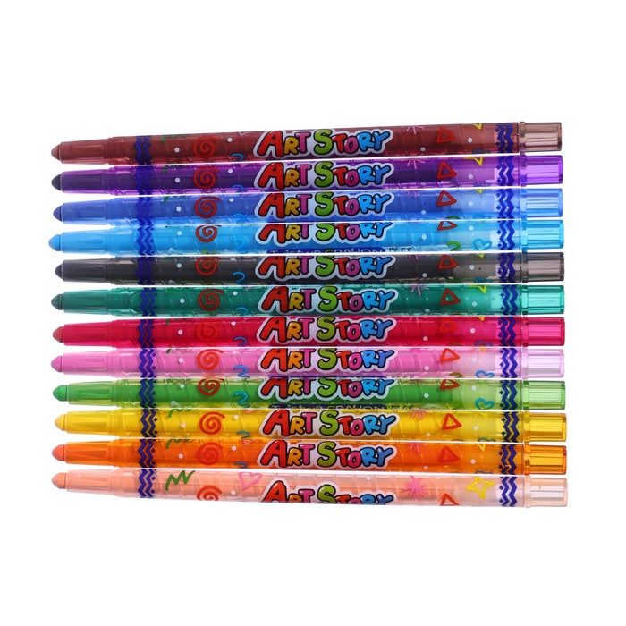 Мелки восковые 12 цветов Crown Art Story, выкручивающийся стержень