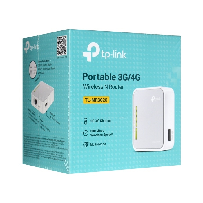 Wi-Fi роутер TP-Link TL-MR3020, 300 Мбит/с, 1 порт 100 Мбит/с, белый Wi-Fi роутер TP-Link TL-MR3020, 300 Мбит/с, 1 порт 100 Мбит/с, белый