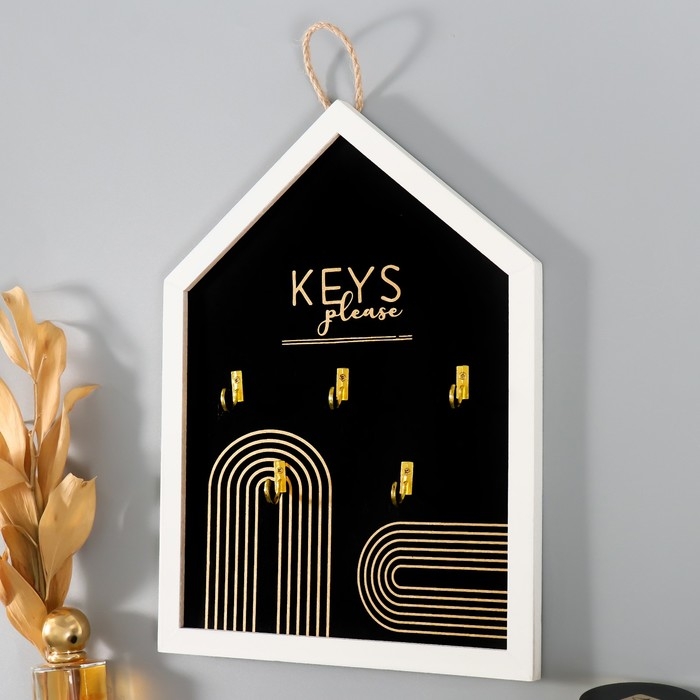 Крючки декоративные дерево Крючки декоративные дерево "Ключи. Абстракция. Радуга" чёрная с золотом 24х32 см