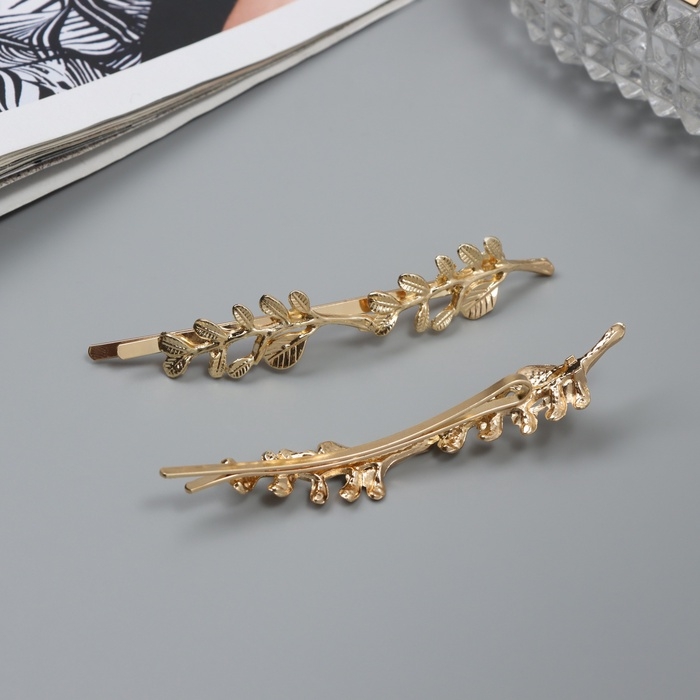 Невидимка для волос  Невидимка для волос "Одри" (набор 2 шт) листочки, 8 см, золото