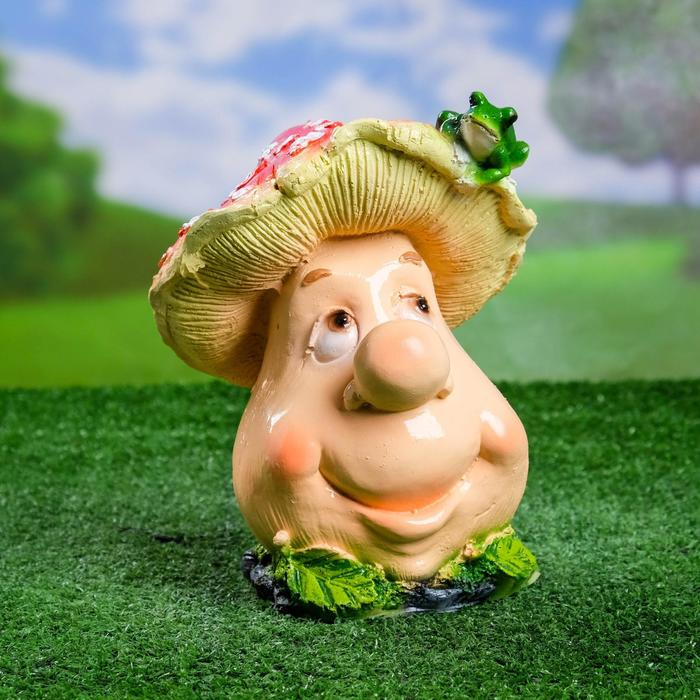 Садовая фигура  Садовая фигура "Гриб мультяшный с лягушкой" 12х12х23см