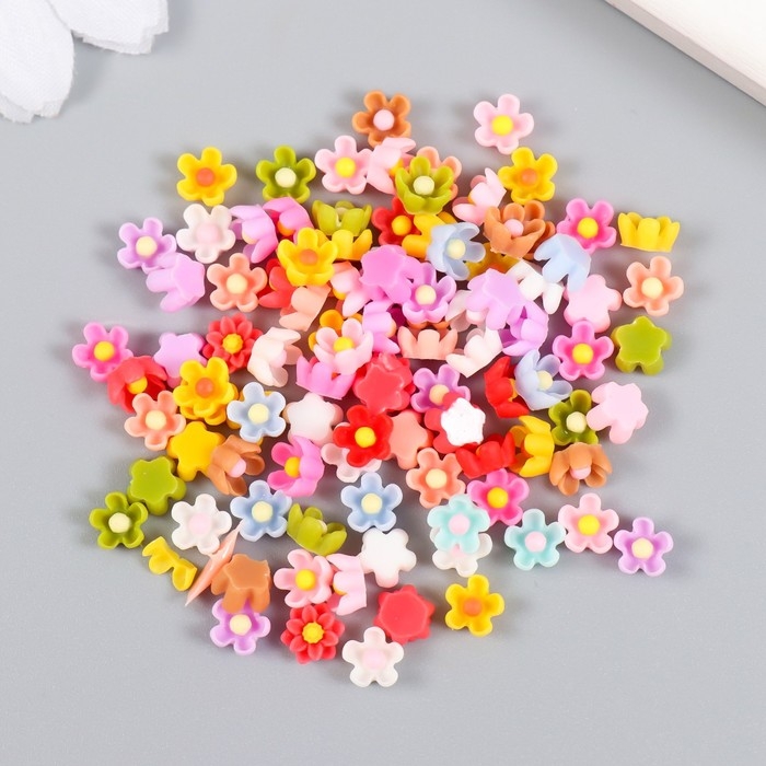 Декор для творчества пластик Декор для творчества пластик "Микро-цветочки цветные" набор 100 шт 0,6х0,6 см