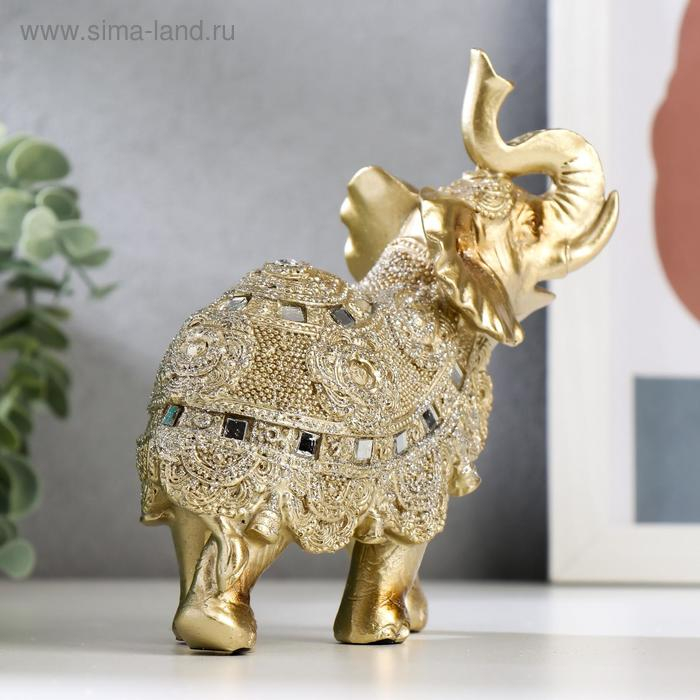 Сувенир полистоун Сувенир полистоун "Золотой слон с попоной из бисера с колокольчиками"МИКС 15х14,5х7,7 см