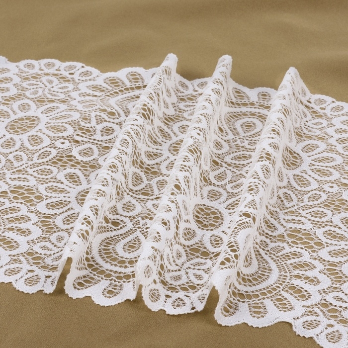 Кружевная эластичная ткань, 190 мм × 2,7 ± 0,5 м, цвет молочный