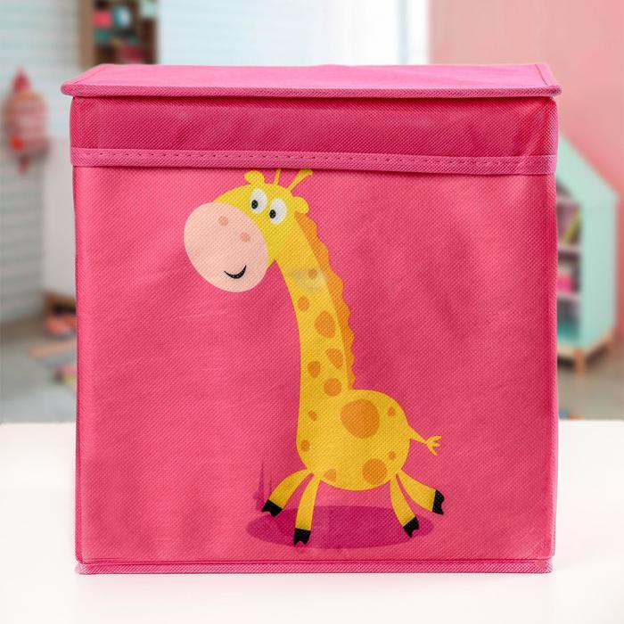Короб стеллажный для хранения с крышкой «Жираф», 25×25×25 см, цвет розовый Короб стеллажный для хранения с крышкой «Жираф», 25×25×25 см, цвет розовый
