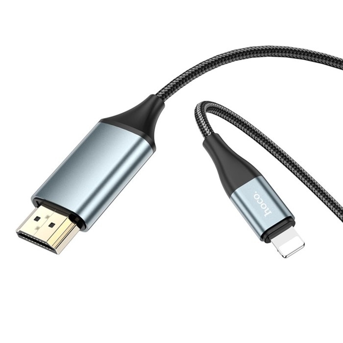Адаптер Hoco UA15, Lightning - HDMI, 2 м, алюминиевый сплав + плетеный провод, серый Адаптер Hoco UA15, Lightning - HDMI, 2 м, алюминиевый сплав + плетеный провод, серый