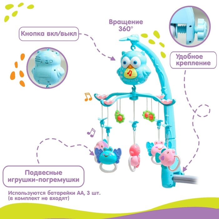 Мобиль музыкальный на кроватку «Совушка», проектор, пульт, цвет и виды МИКС Мобиль музыкальный на кроватку «Совушка», проектор, пульт, цвет и виды МИКС