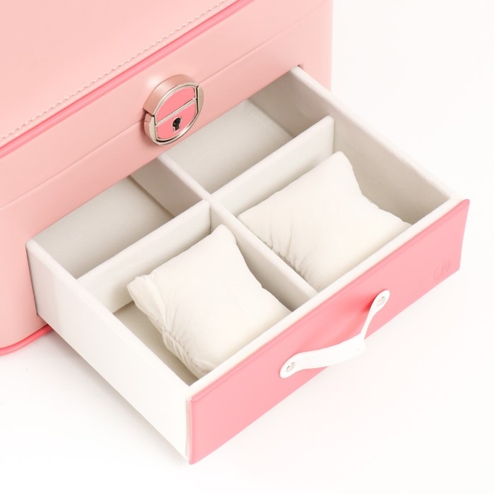 Шкатулка кожзам для украшений Шкатулка кожзам для украшений "Шейла" розовая с коралловым 25,5х18,5х14 см