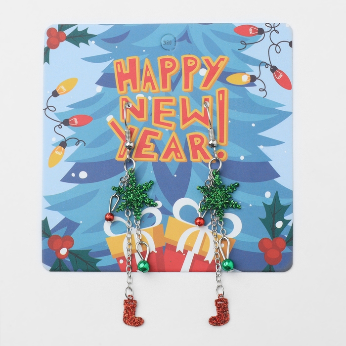 Новый год! Серьги «Новогодние» висячие, снежинка на цепочке, цвет красно-зелёный в серебре Новый год! Серьги «Новогодние» висячие, снежинка на цепочке, цвет красно-зелёный в серебре