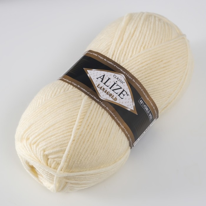 Пряжа Пряжа "Lanagold" 51% акрил, 49% шерсть 240м/100гр (62 молочный)