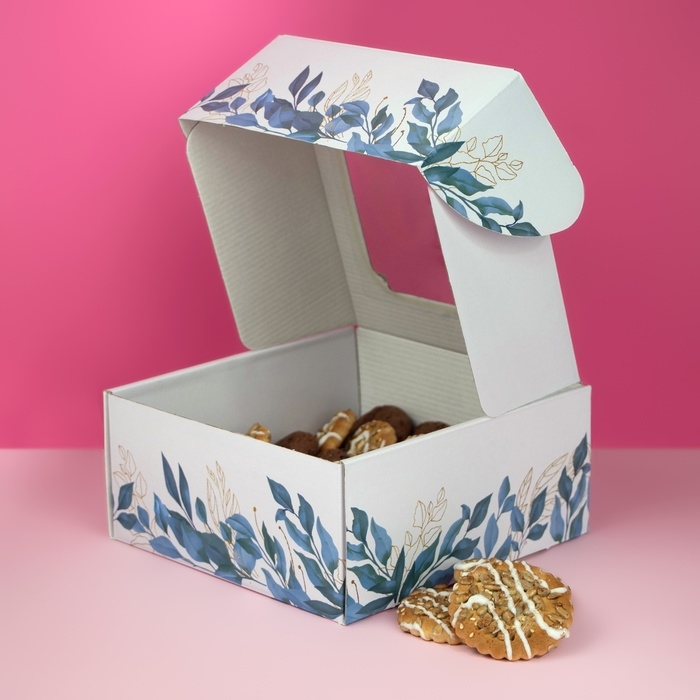 Коробка самосборная, с окном, Коробка самосборная, с окном, "Танец цветов" 19 х 19 х 9 см