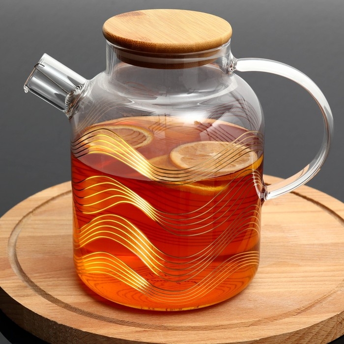 Чайник стеклянный заварочный с бамбуковой крышкой «Геометрия», 1700 мл Чайник стеклянный заварочный с бамбуковой крышкой «Геометрия», 1700 мл