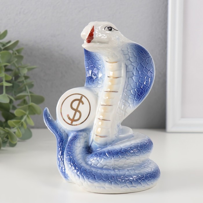 Сувенир керамика Сувенир керамика "Кобры с монетами" синие с золотом набор 2 шт 9х12,2х15,5 см