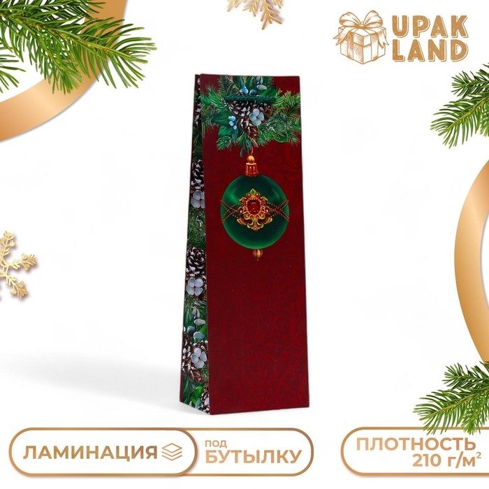 Новый год. Пакет подарочный новогодний под бутылку, упаковка Новый год. Пакет подарочный новогодний под бутылку, упаковка "Дивный шар", 12 х 36 х 8,5 см.