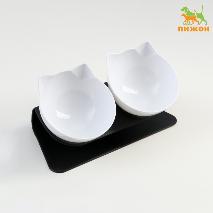 Миски пластиковые на чёрной подставке 27,5 х 14 х 15 см белые Миски пластиковые на чёрной подставке 27,5 х 14 х 15 см белые