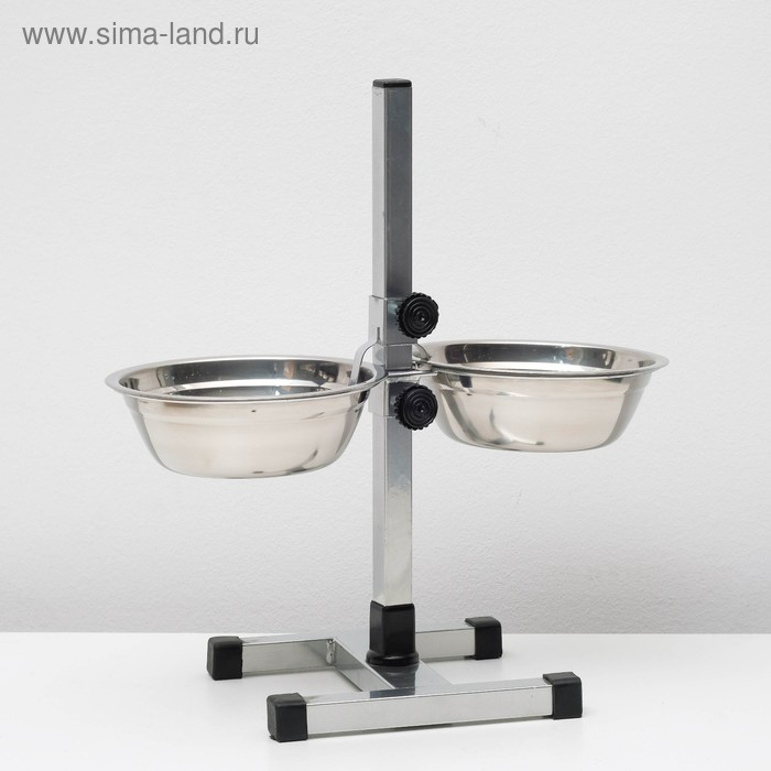 Подставка с мисками, 2 х 700 мл, высота 40 см, разборная с верхним фиксатором, хром Подставка с мисками, 2 х 700 мл, высота 40 см, разборная с верхним фиксатором, хром