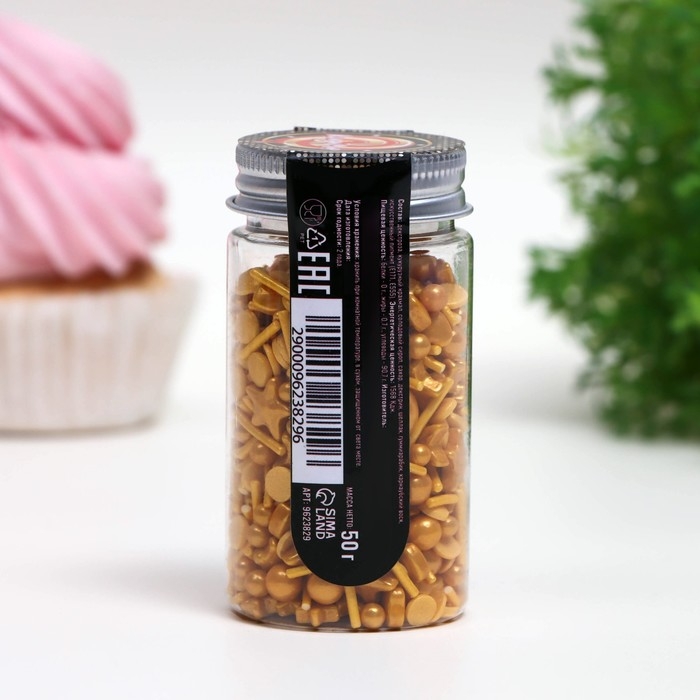 Посыпка кондитерская &laquo; Конфетти микс", золотая, 50 г