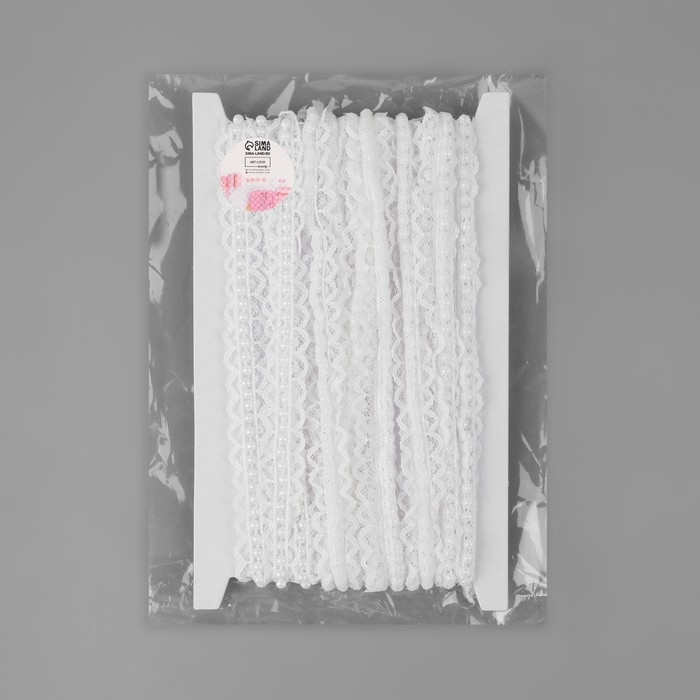 Рюш кружевной, с бусинами, 17 мм, 4,5 ± 0,5 м, цвет белый Рюш кружевной, с бусинами, 17 мм, 4,5 ± 0,5 м, цвет белый