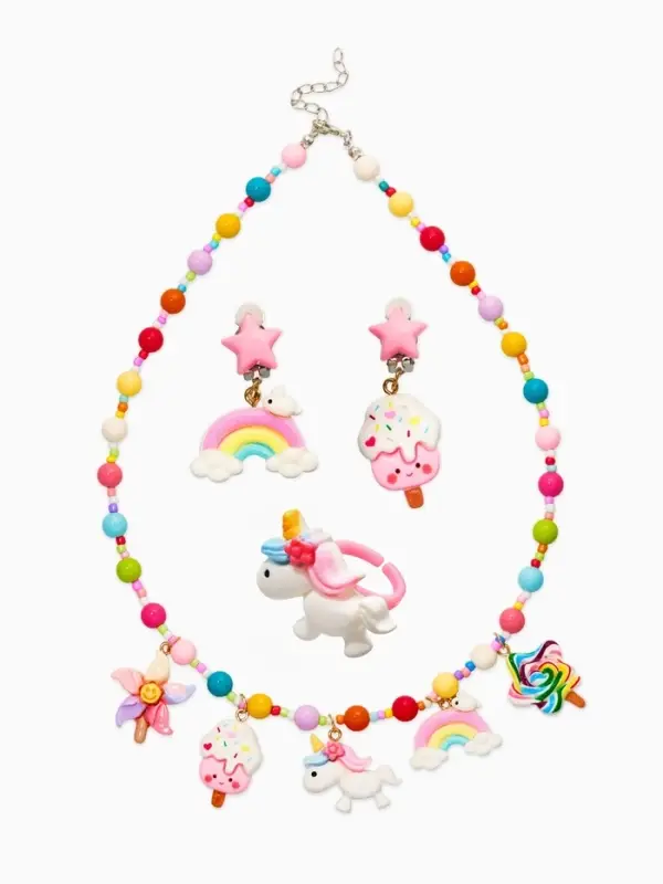 Набор детских украшений &laquo;Выбражулька. Единорог&raquo;, сладости, 3 предмета: клипсы, кольцо, бусы