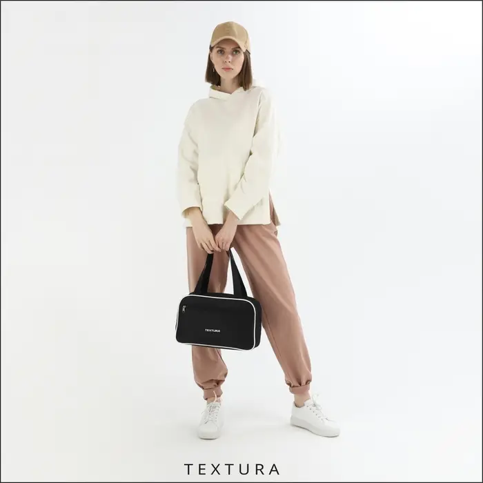 Сумка для обуви TEXTURA, на молнии, наружный карман, размер 33&times;10&times;20 см, чёрная