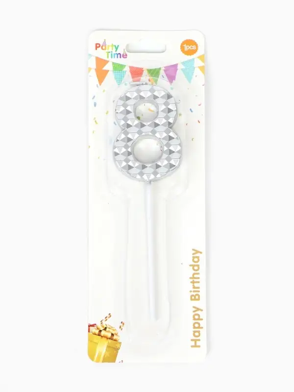 Свеча для торта &laquo;Элемент&raquo;, цифра "8" серебро