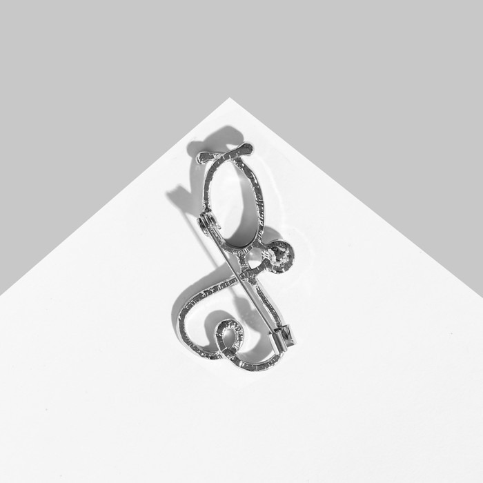 Брошь «Стетоскоп» сердце, цвет чёрный в серебре Брошь «Стетоскоп» сердце, цвет чёрный в серебре