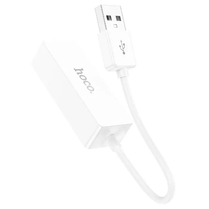 Адаптер Hoco UA22, USB-A - ethernet (100 Мб), 15 см, белый