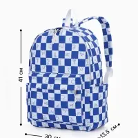 Рюкзак молодёжный на молнии, с карманами, в клетку, размер 30&times;13.5&times;41 см, синий