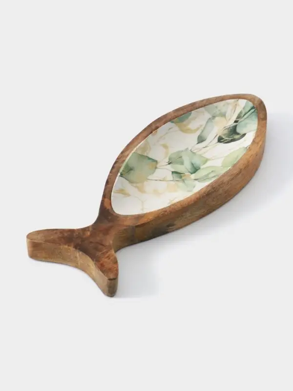 Блюдо в форме рыбки &laquo;Листья&raquo;, 32&times;11.5&times;2 см, дерево манго