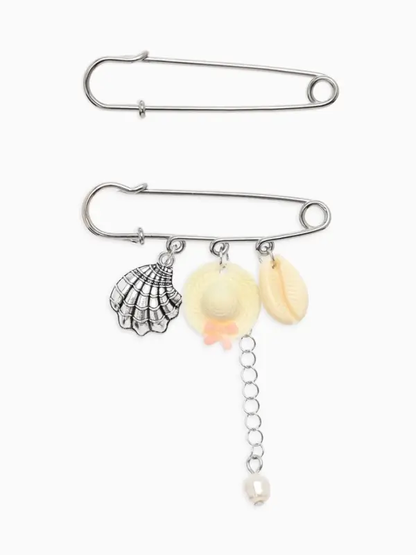 Булавки &laquo;Пляж. Ракушки и Шляпка&raquo;, L=7 см, 2 шт. белая в серебре