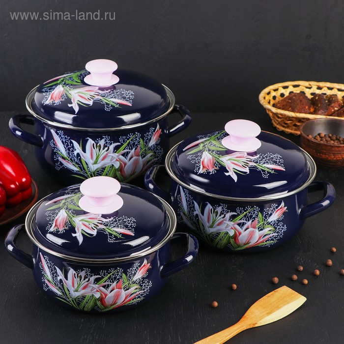 Набор эмалированных кастрюль «Версаль», 3 предмета: 1,5 л, 2 л, 3 л, индукция Набор эмалированных кастрюль «Версаль», 3 предмета: 1,5 л, 2 л, 3 л, индукция