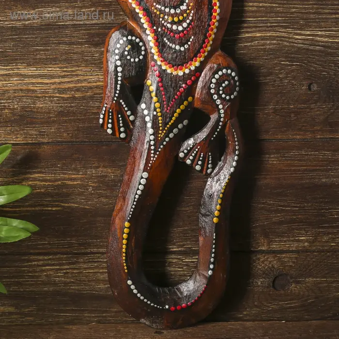 Панно настенное дерево  Панно настенное дерево "Геккон с цветком и узором" 1x12x50 см