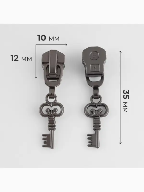 Бегунок для металлической молнии, №5, &laquo;Ключ&raquo;, 10 шт., цвет чёрный никель