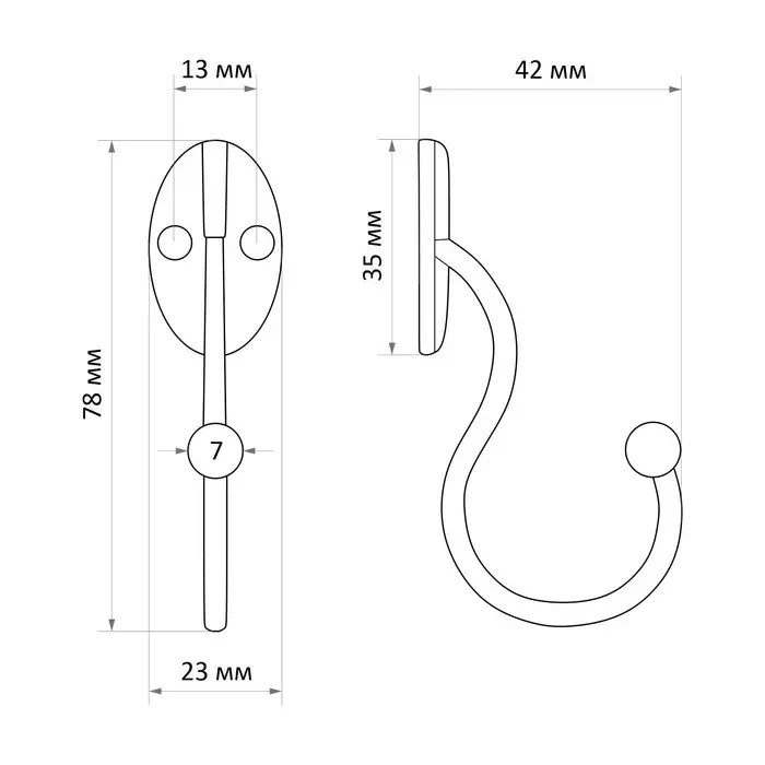 Крючок мебельный ТУНДРА TKO019, однорожковый, бронза Крючок мебельный ТУНДРА TKO019, однорожковый, бронза