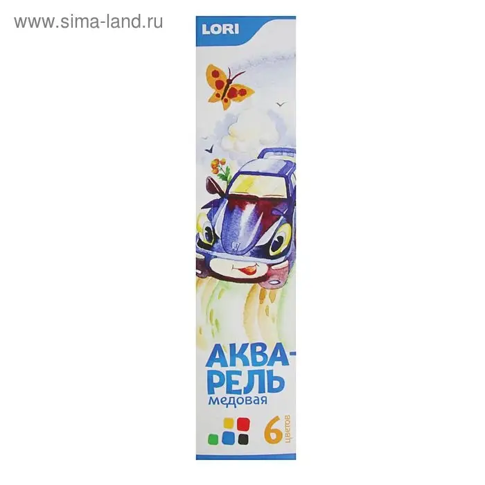 Акварель 6 цветов Lori, медовая, без кисти, картон