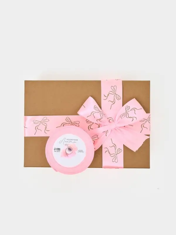 Лента атласная 40мм*25&plusmn;1ярд(23м&plusmn;1м) &laquo;Бантики&raquo;, тиснение