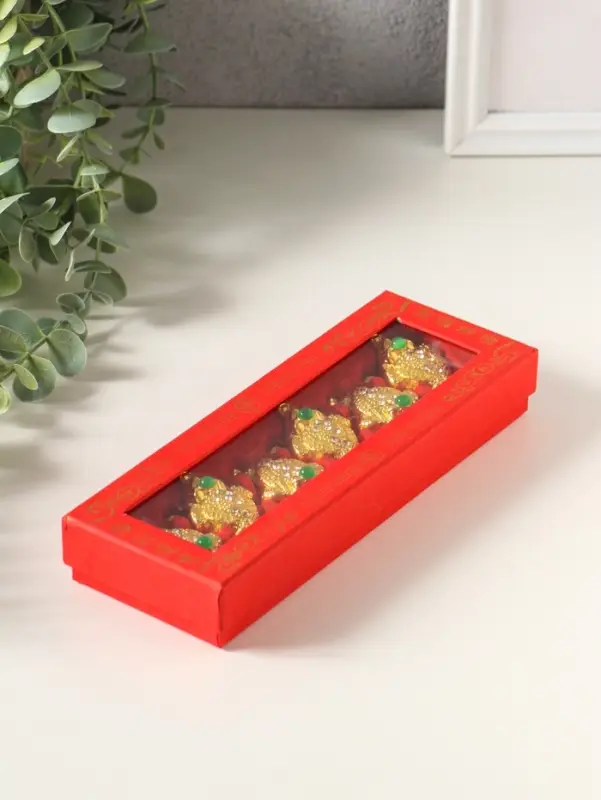 Набор нэцкэ фигурок 6 шт. &laquo;Денежная жаба с монетой&raquo;, металл под золото, подарочные, 4&times;5.4&times;2 см