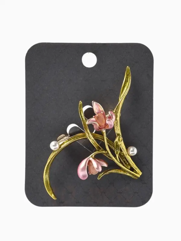 Брошь &laquo;Цветы&raquo; ирисы, жемчуг, цвет красно-розовый