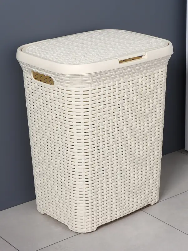 Корзина бельевая, 60 л, 34.6&times;44.5&times;56 см, с крышкой, слоновая кость