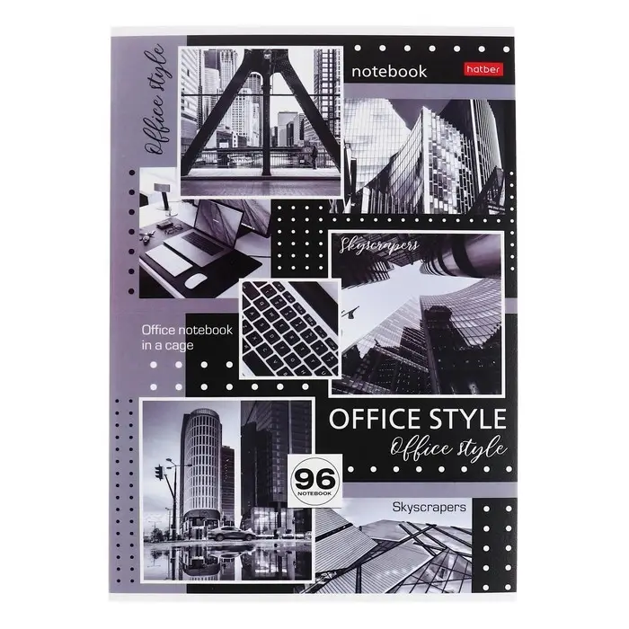 Тетрадь A4, 96 листов в клетку Office Style, обложка мелованный картон, выборочный матовый лак, блок 65 г/м&sup2;, МИКС