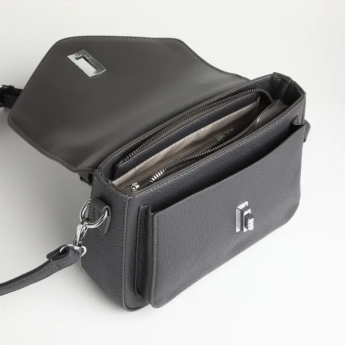 Сумка женская мессенджер TEXTURA на клапане, 24&times;7&times;16 см, тёмно-серая