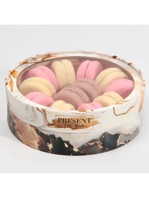 Коробка для макарун, кондитерская упаковка тубус с окном, &laquo;Мрамор&raquo; 20&times;20&times;5 см