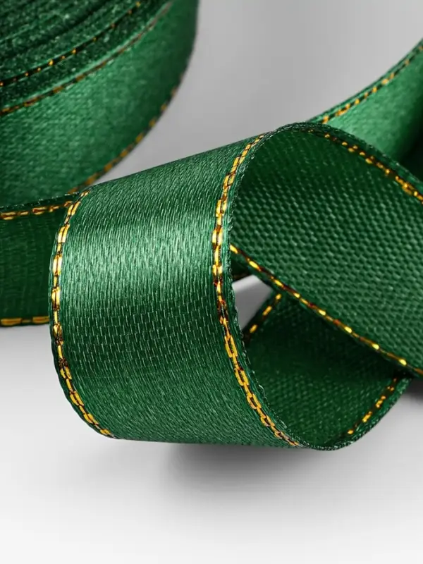 Лента атласная, с золотым люрексом, 15 мм, 23&plusmn;1 м, зелёная №049