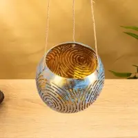 Подсвечник подвесной из кокоса, 12×12×8.5 см, голубой-золотой