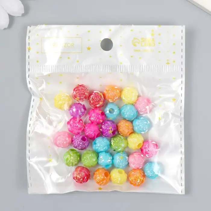 Бусины для творчества пластик  Бусины для творчества пластик "Розочка" перламутр набор 30 шт 1,2х1,2 см