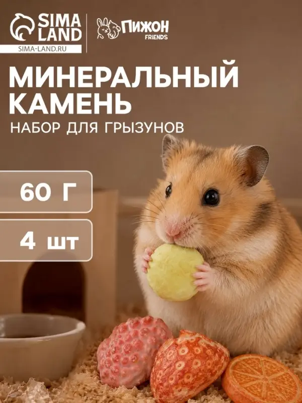 Минеральный камень для грызунов &laquo;Пижон&raquo;, фрукты, 18 г, набор 4 шт.