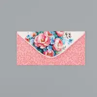 Конверт для денег &laquo;Цветы&raquo;, голубой и розовый, 16,5 х 8 см
